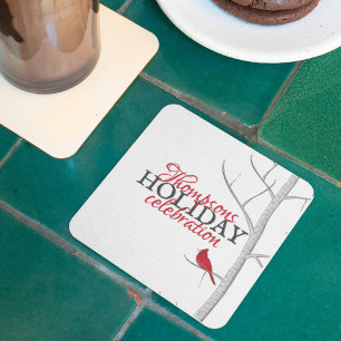 Dessous De Verre Carré Red Cardinal Winter Woodland Tree Custom Holiday