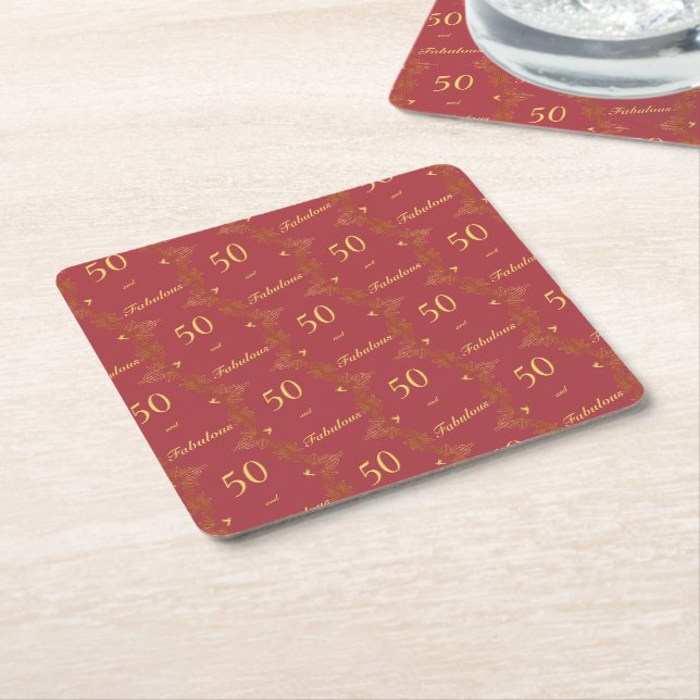 Dessous De Verre Carré Red Gold moderne 50 Fabuleux anniversaire (Incliné)