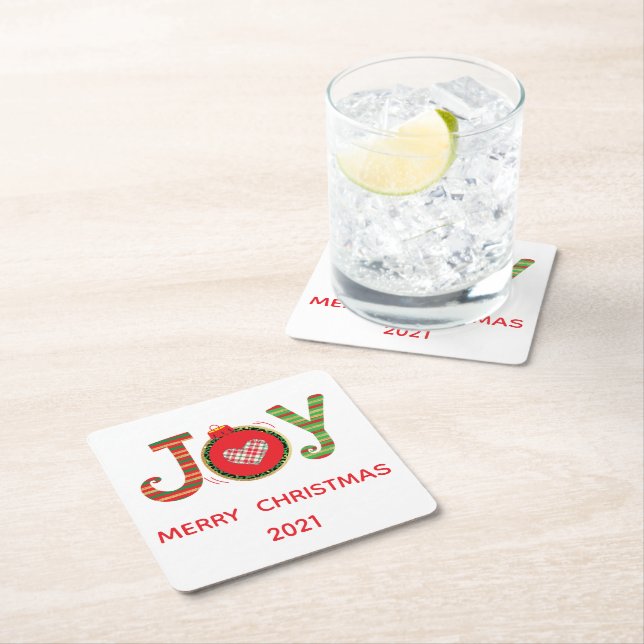 Dessous De Verre Carré Red Green Joy Noël (En situation)
