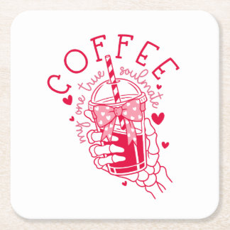 Dessous De Verre Carré Red Hearts Skeleton Coffee Soulmate