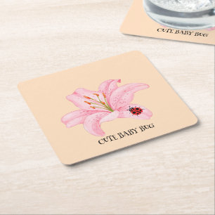 Dessous De Verre Carré Red Ladybug rose Lily Flower nom personnalisé fill