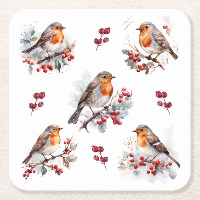Dessous De Verre Carré Red Robin Holly Christmas (Devant)