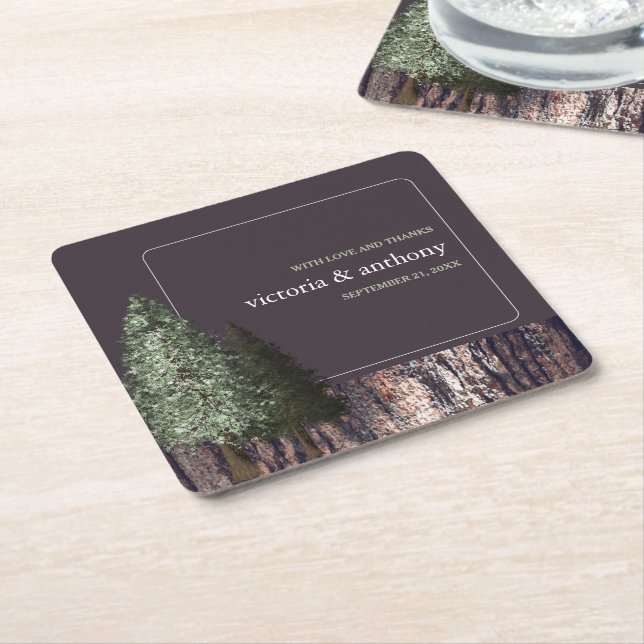 Dessous De Verre Carré Redwoods & Bark, Mariage rustique (Incliné)