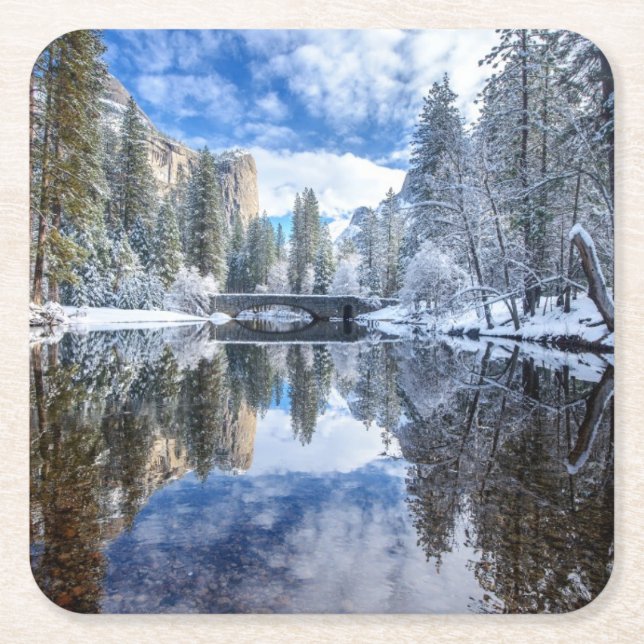 Dessous De Verre Carré Réflexion d'hiver chez Yosemite (Devant)