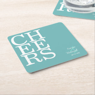 Dessous De Verre Carré Réflexions Mariage Cheers Turquoise ID774