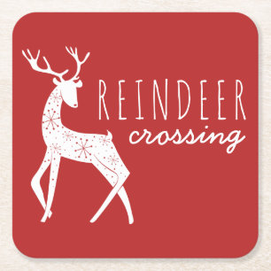 Dessous De Verre Carré Reindeer & Snowflakes Reindeer Crossing Noël