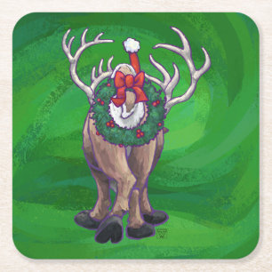 Dessous De Verre Carré Reindees Noël Sur Vert