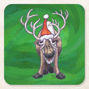 Dessous De Verre Carré Reindees Noël Sur Vert