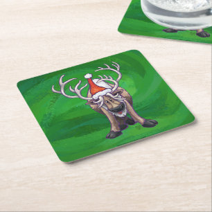 Dessous De Verre Carré Reindees Noël Sur Vert