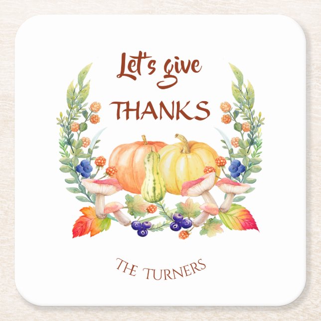 Dessous De Verre Carré Remercions Fall Wreath Citrouille Thanksgiving (Devant)