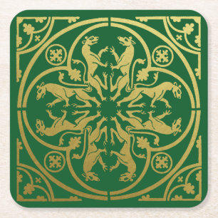 Dessous De Verre Carré Renaissance Médiévale Héraut Lion Léopard Métalliq