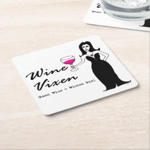 Dessous De Verre Carré Renarde "bon vin de vin = fille mauvaise "