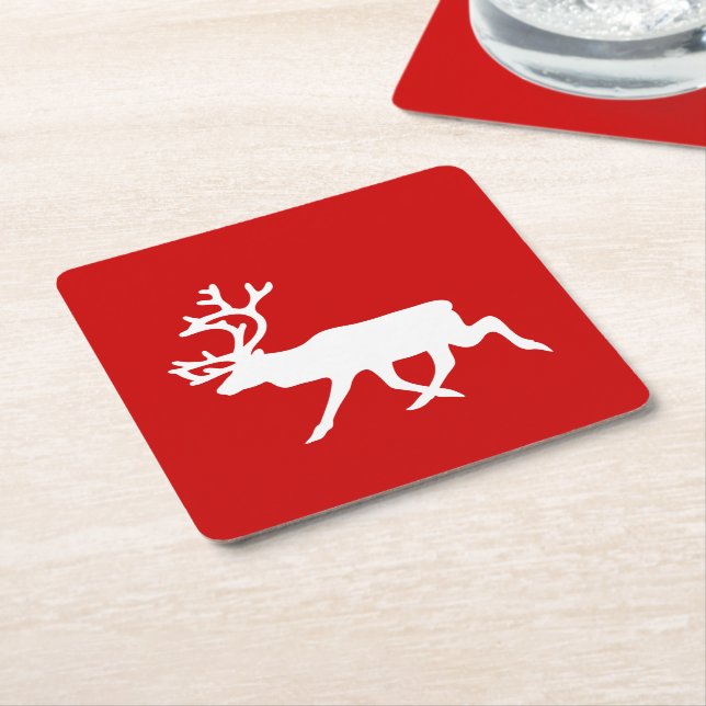Dessous De Verre Carré Rennes blanches / Silhouette caribou (Incliné)