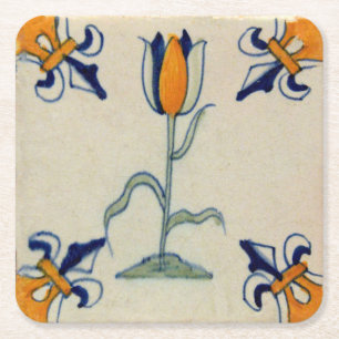 Dessous De Verre Carré Repro Tulipe jaune traditionnelle Delft Tile
