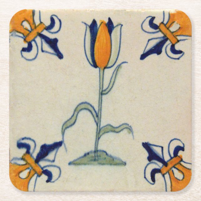 Dessous De Verre Carré Repro Tulipe jaune traditionnelle Delft Tile (Devant)