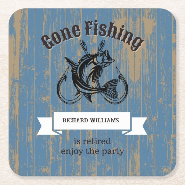 Dessous De Verre Carré Retirement Gone Fishing Retired Rustic Wood (Devant)