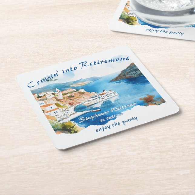 Dessous De Verre Carré Retirement Party Cruising Destination Greece  (Incliné)
