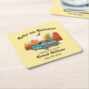Dessous De Verre Carré Retraite Hommes Retro Classic Blue Car Desert