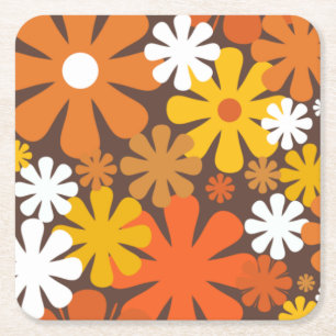 Dessous De Verre Carré Retro 60s les années 70 esthétique motif floral