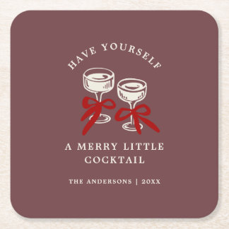 Dessous De Verre Carré Retro Bourgogne Joyeux Petit Cocktail de Noël