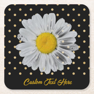 Dessous De Verre Carré Retro Daisy Jaune Bright Gold Noir Pois
