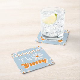 Dessous De Verre Carré Retro Deux garçons Super 2e anniversaire
