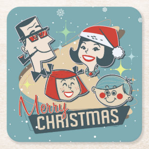 Dessous De Verre Carré Retro Famille Joyeux Noël Joyeux Nouvel An
