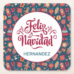 Dessous De Verre Carré Retro Feliz Navidad Personnalisé