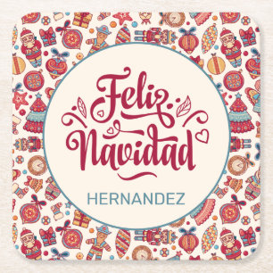 Dessous De Verre Carré Rétro Feliz Navidad Personnalisé