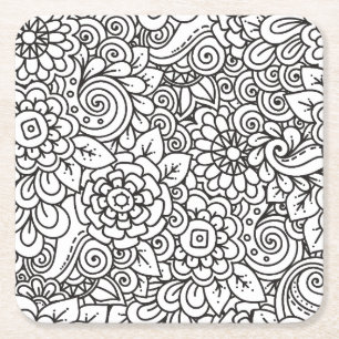 Dessous De Verre Carré Rétro griffonnage floral