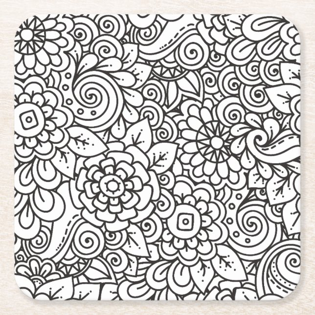 Dessous De Verre Carré Rétro griffonnage floral (Devant)