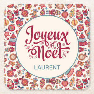 Dessous De Verre Carré Retro Joyeux Noel Personnalisé