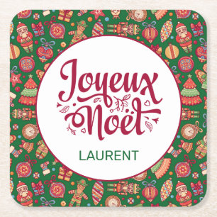Dessous De Verre Carré Retro Joyeux Noel Personnalisé