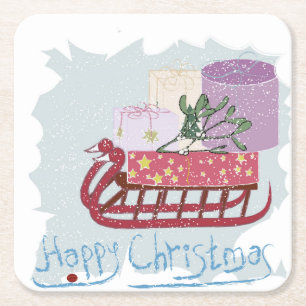 Dessous De Verre Carré Rétro Merry Christmas !
