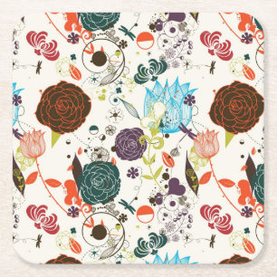 Dessous De Verre Carré Rétro motif floral 2