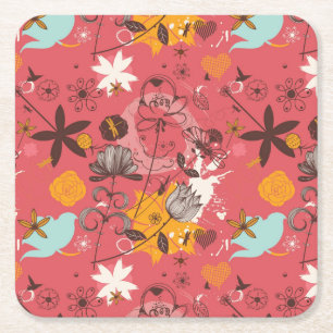 Dessous De Verre Carré Rétro motif floral 7