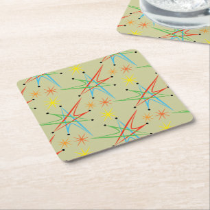 Dessous De Verre Carré Rétro motif multicolore atomique de Starburst