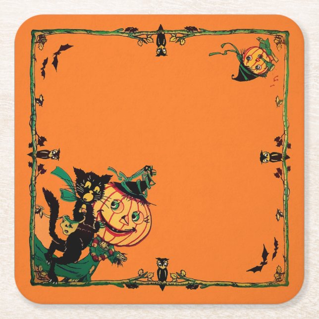 Dessous De Verre Carré Retro Orange Halloween  (Devant)