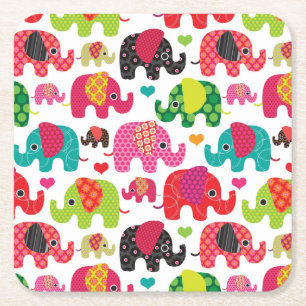 Dessous De Verre Carré rétro papier peint de motif d'enfants d'éléphant