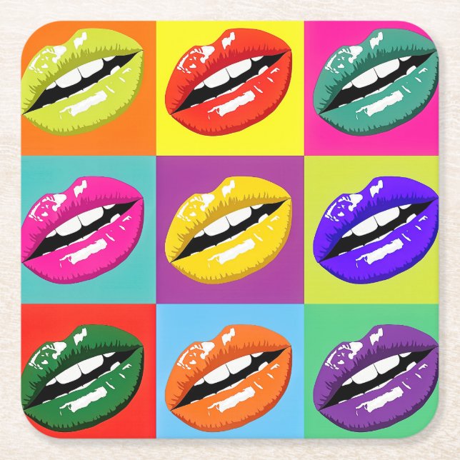 Dessous De Verre Carré Retro Pop Art Lips design (Devant)