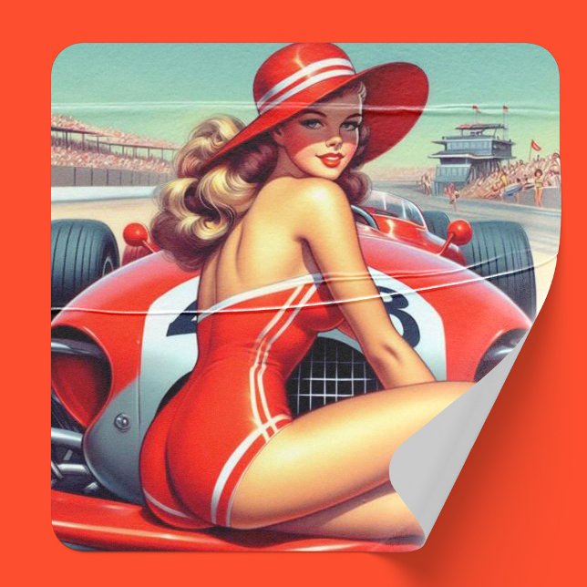 Dessous De Verre Carré Retro Racing Pin-up (Créateur téléchargé)