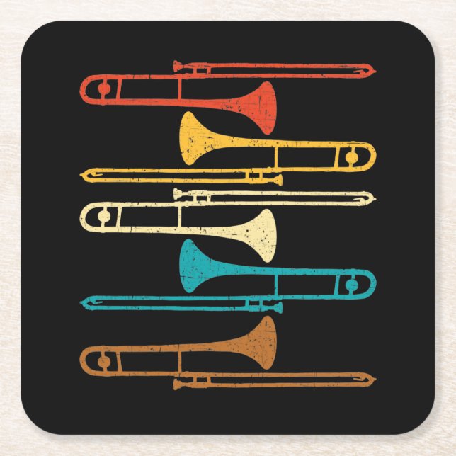 Dessous De Verre Carré Retro Trombone - Jazz (Devant)