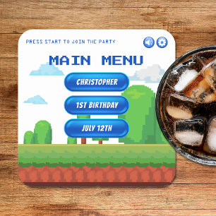 Dessous De Verre Carré Retro Video Game Menu 1ère fête d'anniversaire