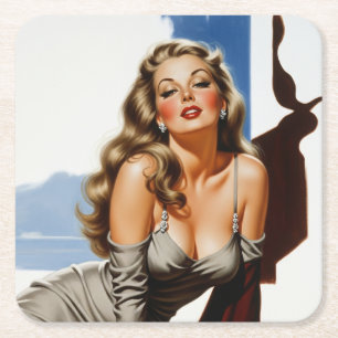Dessous De Verre Carré Retro Vieux Hollywood Belle Blonde Femme
