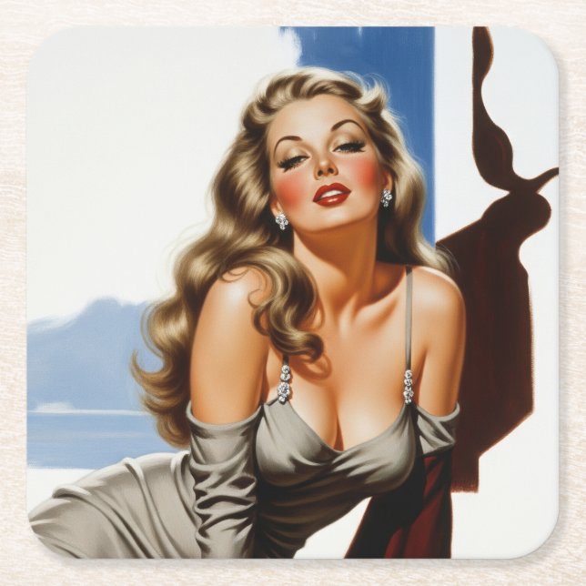 Dessous De Verre Carré Retro Vieux Hollywood Belle Blonde Femme (Devant)