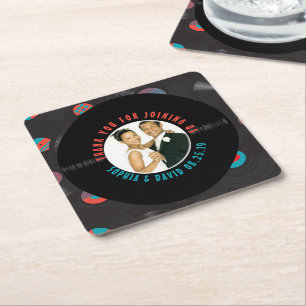 Dessous De Verre Carré Retro Vinyl Record Mariage Faveur Photo Merci