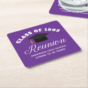 Dessous De Verre Carré Réunion du lycée violet fête personnalisée