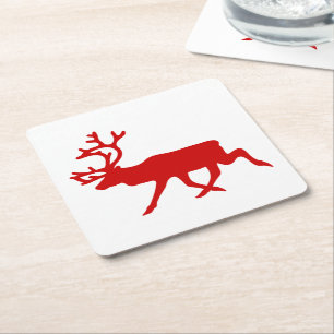 Dessous De Verre Carré Rindeer rouge / Silhouette caribou