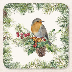 Dessous De Verre Carré Robin, saint, Noël de pin
