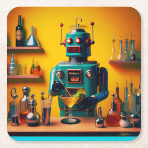 Dessous De Verre Carré Robot futuriste rétro ROBIA 12J2 Mixologue